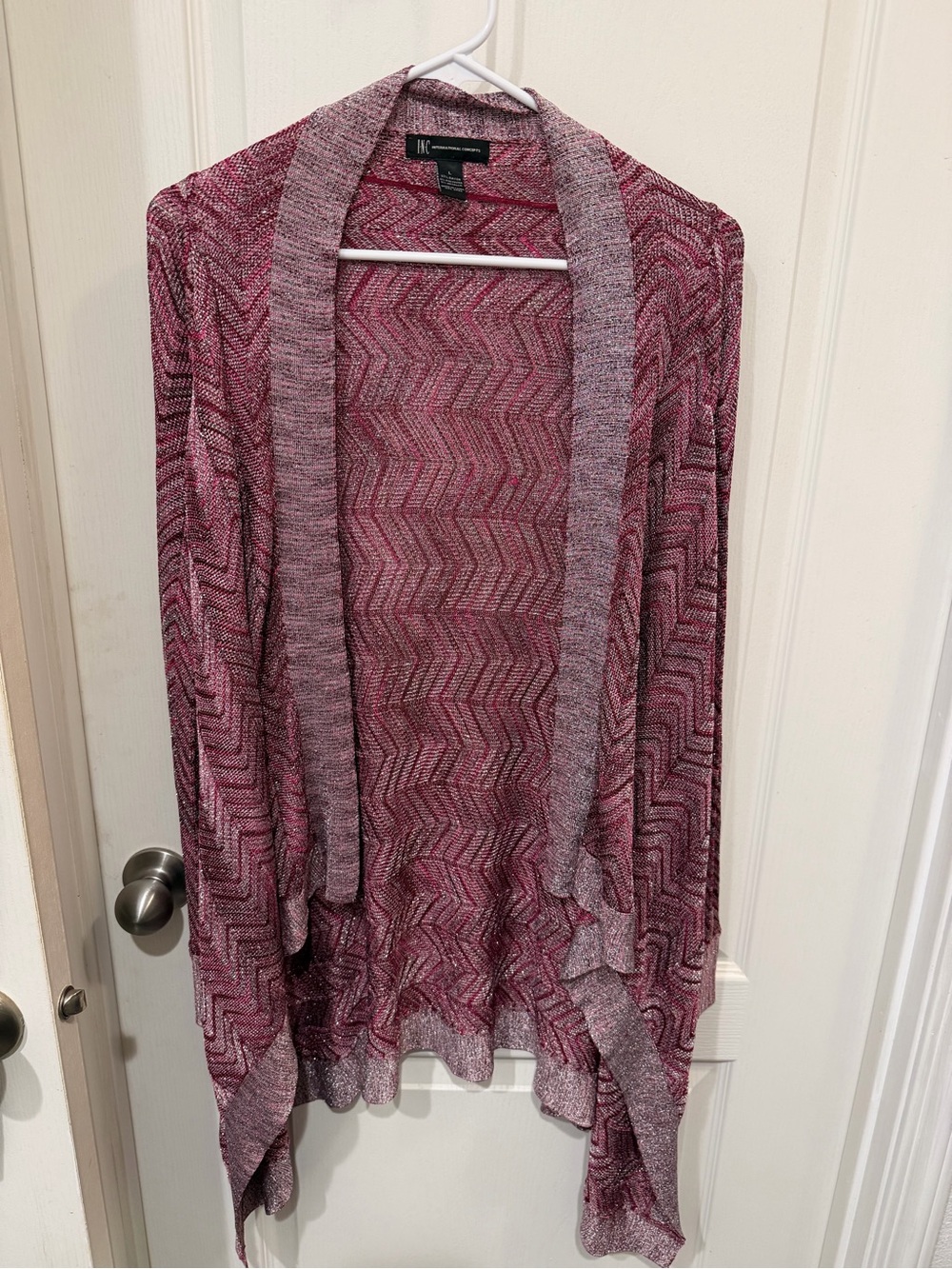 INC International Concepts Rose Chevron Open-Front Drape Cardigan